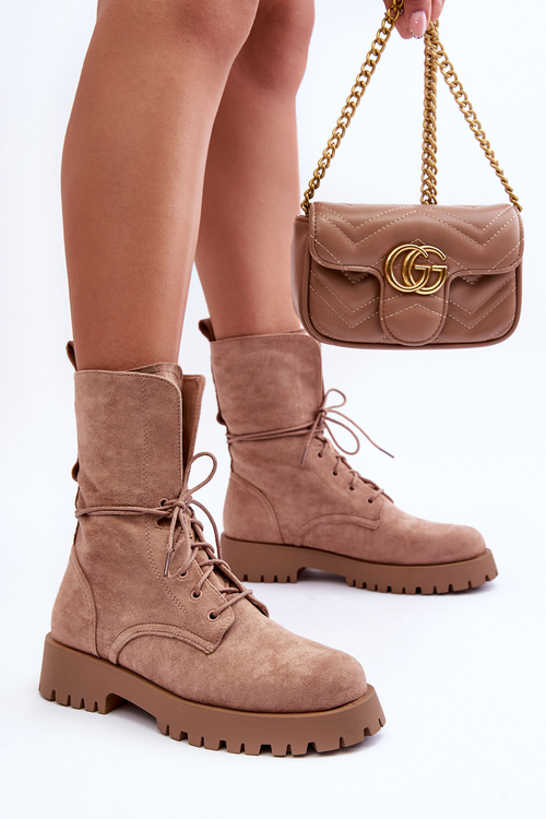 Замшеві ботильйони на плоскій підошві бежеві Jence