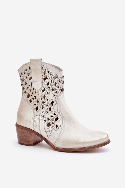 Жіночі ботильйони на підборах з ажурним візерунком Lewski 3394/2 Gold Distressed
