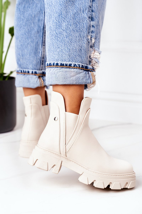 Утеплені черевики Челсі бежеві з хештегом