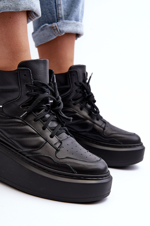 Чорні жіночі шкіряні туфлі на платформі Zazoo 3392/X