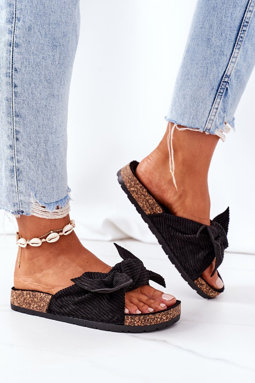 Вельветові тапочки на корковій підошві Чорні Summertime