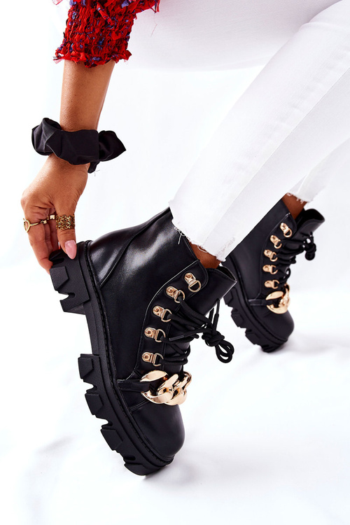 Жіночі утеплені черевики з ланцюжком чорні Labri