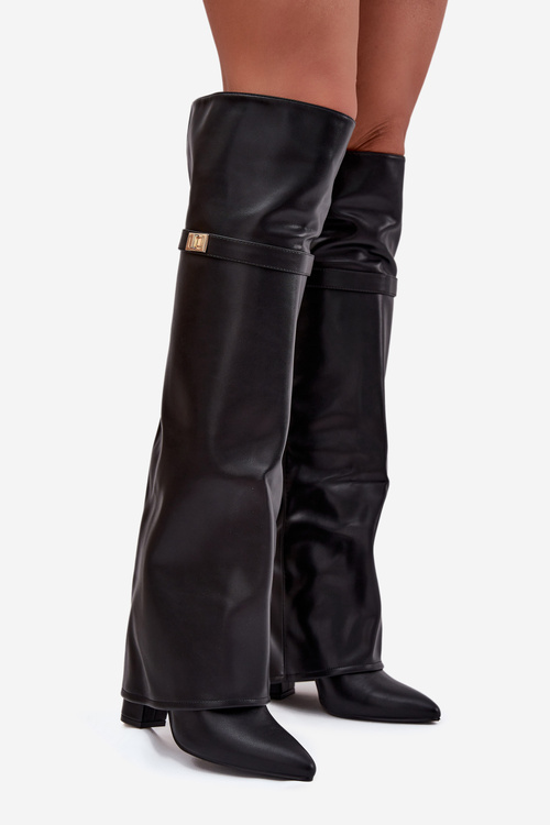 Ізольовані чоботи з підвернутим верхом до коліна підбором блок чорний Serelle