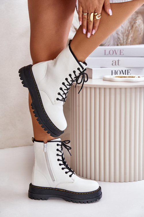 Черевики робочі утеплені з еко шкіри на блискавці білого кольору Naleli