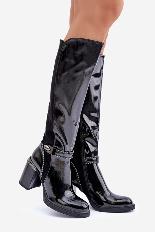 Декоровані лаковані жіночі туфлі D&A MR880-055 чорні