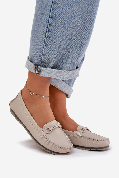 Плоскі Шкіряні Мокасини З Декором S.Barski LR51-547 Бежеві