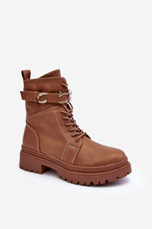 Чоботи шкіряні робочі з декоративним поясом Коричневі Enili