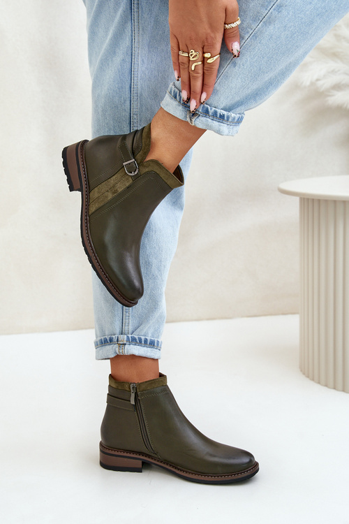 Теплі жіночі ботильйони з еко шкірою Taitha на застібці на низькому ходу