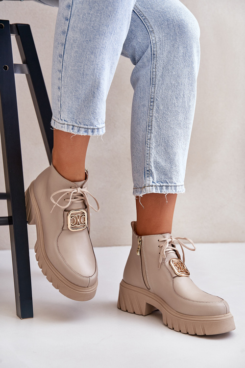 Бежеві шкіряні ботильйони Zazoo 2952 із золотистим декором