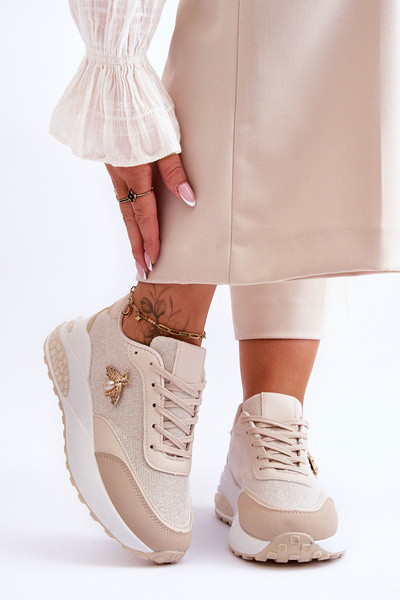 Блискуче спортивне взуття з декором Beige Seneca