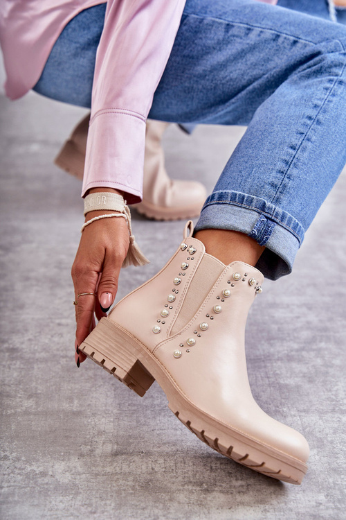 Шкіряні чоботи бежеві Ferra