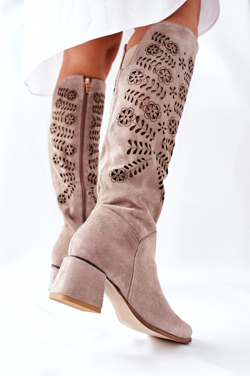 Ажурні замшеві чоботи бежеві Ромена