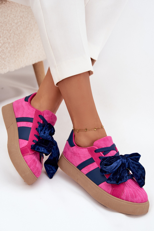 Жіночі кросівки з оксамитовою бантом Фуксія Ashlyn