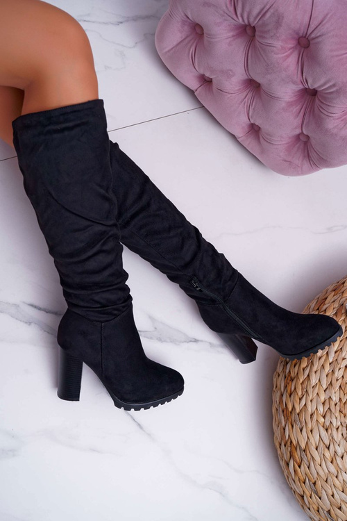 Жіночі чоботи на шпильці замшеві чорні Marion