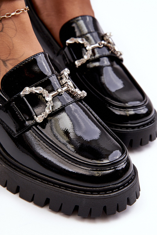 Жіночі лаковані напівчоботи на масивному каблуці Lemmitty чорного кольору