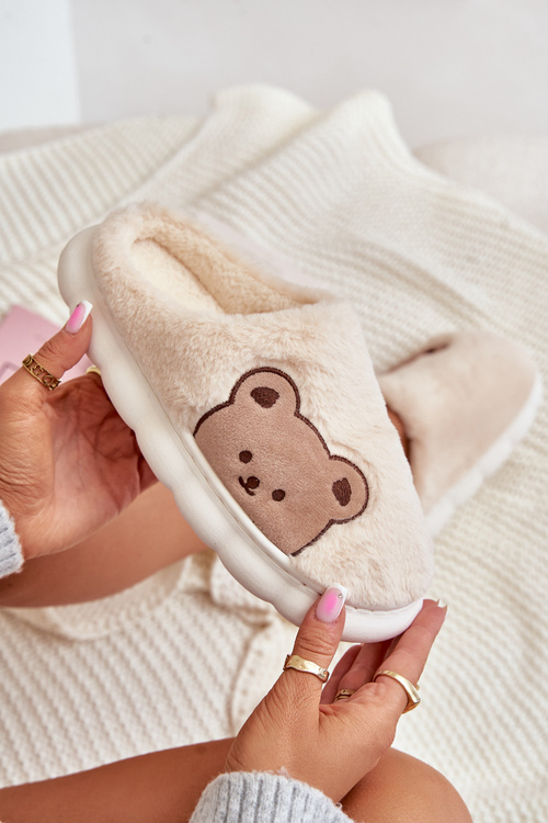 Пухнасті жіночі тапочки Ведмедики Світло-бежеві Firedi