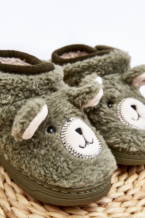 Дитячі утеплені тапочки із зеленим ведмедиком Eberra