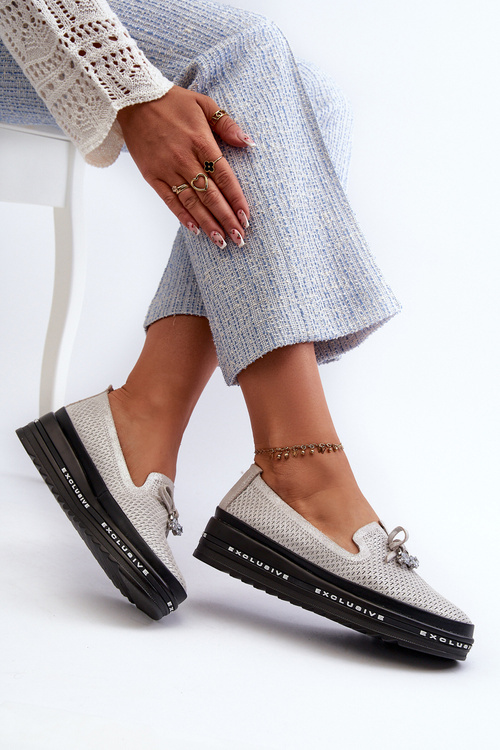 Блискучі жіночі шкіряні лофери на платформі S.Barski LR400 Silver