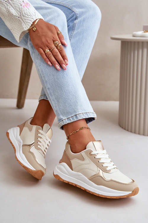 Жіночі кросівки на платформі з еко шкіри бежевого кольору