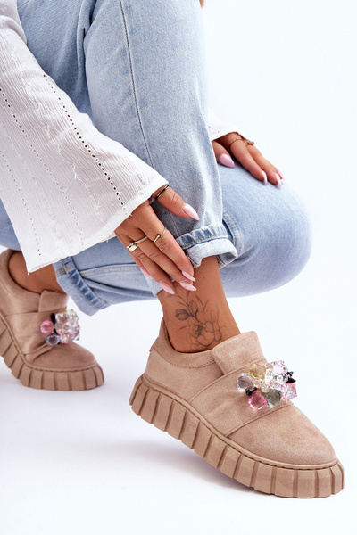 Стильні слипони. Напівчоботи з декором темно-бежевого кольору Desire