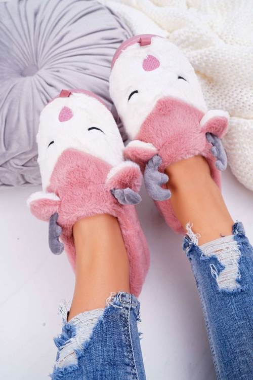 Жіночі тапочки з хутром оленя. Темно-рожевий олень