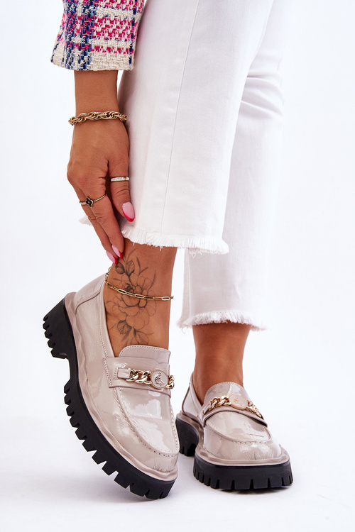 Лакові лофери на платформі світло-сірі Ronin