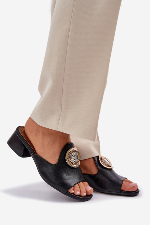 Елегантні Жіночі Сандалі На Низькому Каблуці З Декорацією Чорні Feledis