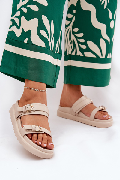 Жіночі Сандалі На Платформі З Золотими Пряжками Бежеві Wernone