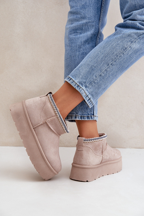 Снігоступи на платформі з декоративною вишивкою світло-бежеві Heslania