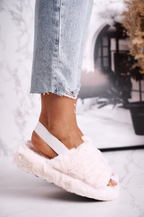 Жіночі пухнасті тапочки на платформі бежеві Сніжинка