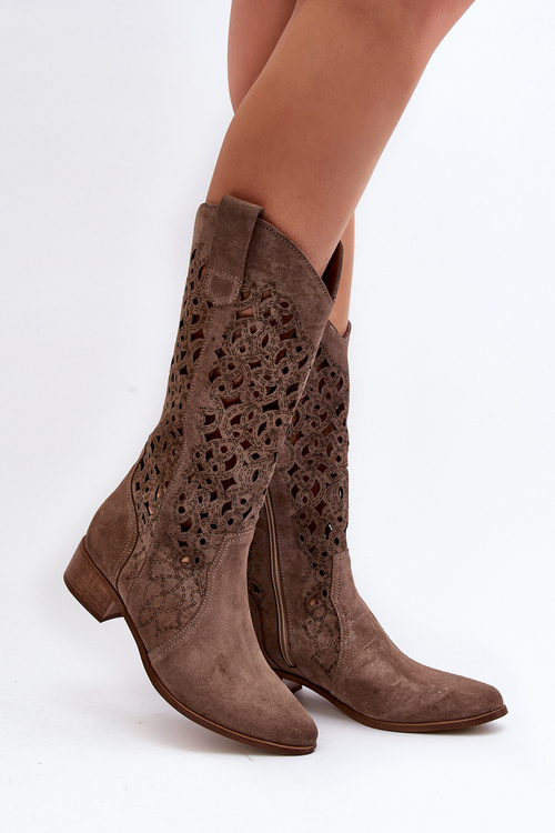 Жіночі чоботи Zazoo 3403 на шнурівці на низькому каблуці темно-бежеві