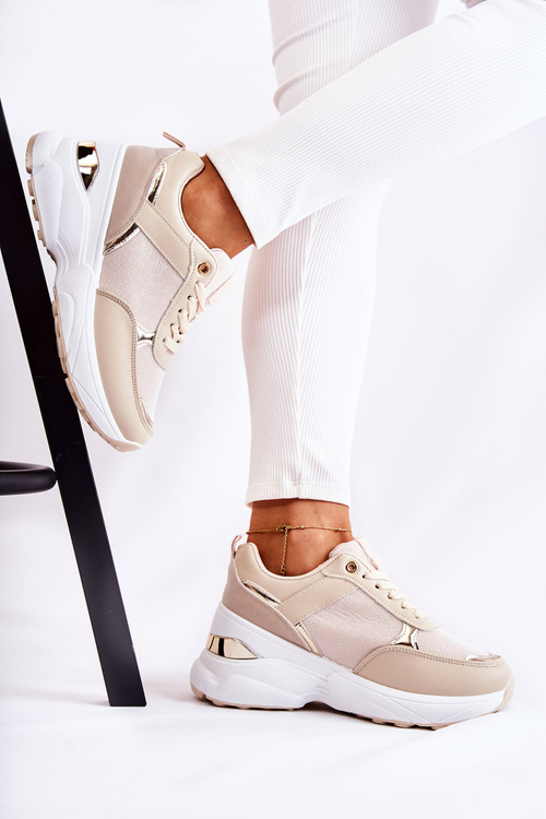 Жіноче блискуче спортивне взуття на танкетці, бежевий Activity