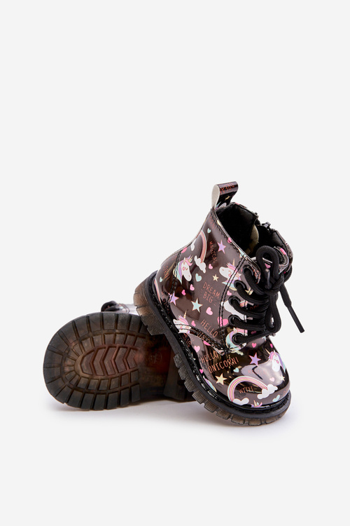 Чоботи дитячі утеплені на блискавці єдинороги чорні Тіптоп