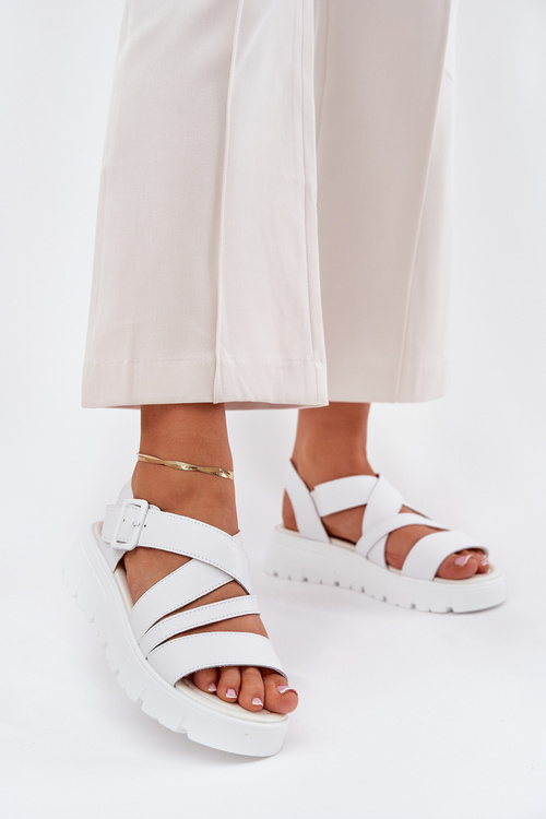 Жіночі Шкіряні Сандалі На Платформі З Пряжкою Білі Selianae