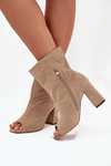 Замшеві Чоботи На Каблуку З Відкритими Пальцями Бежеві Zazoo 3830