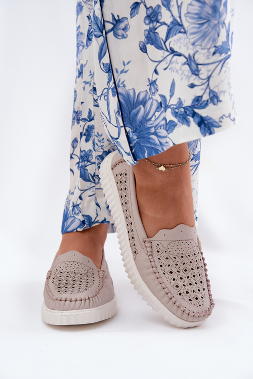 Шкіряні Жіночі Мокасини З Перфорацією Vinceza 88028 Бежеві