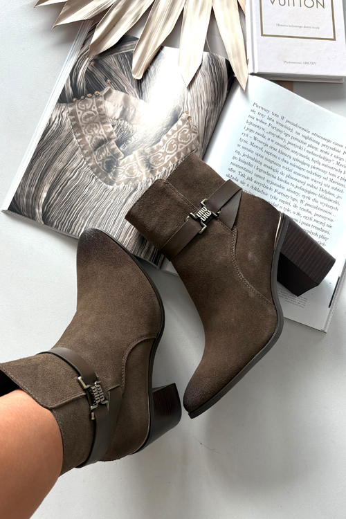 Жіночі черевики з натуральної замші на каблуці з підігрівом Sergio Leone BT25384-S Khaki