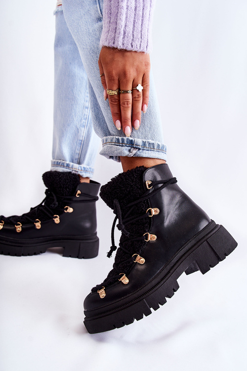 Шкіряні теплі черевики чорні Arisa