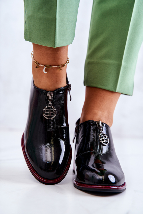 Лаковані Модні туфлі на пошті чорно-червоні Lorena