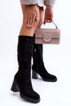 Жіночі замшеві чоботи на масивному каблуці Чорні Virdana