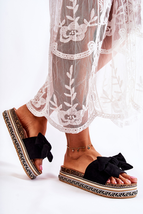 Жіночі тапочки на масивній платформі з бантом Чорні Macardi