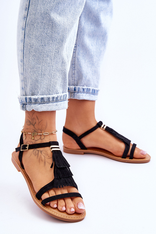 Жіночі замшеві босоніжки в стилі бохо чорні Lucami