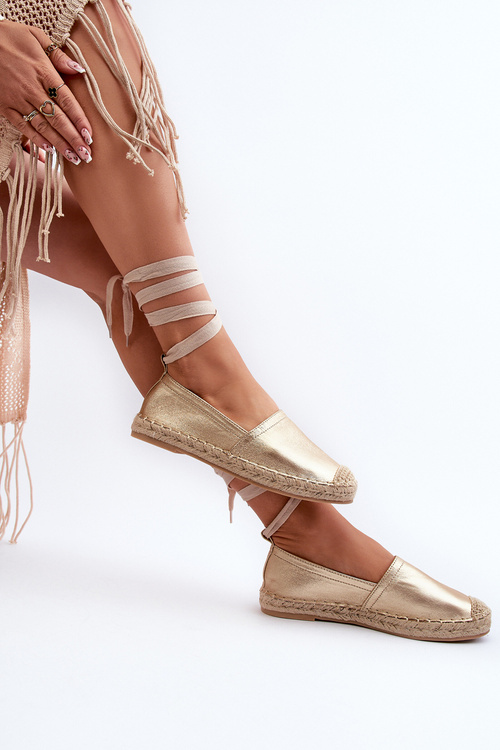 Еспадрільї з екошкіри на зав'язках кольору Gold Ismanne