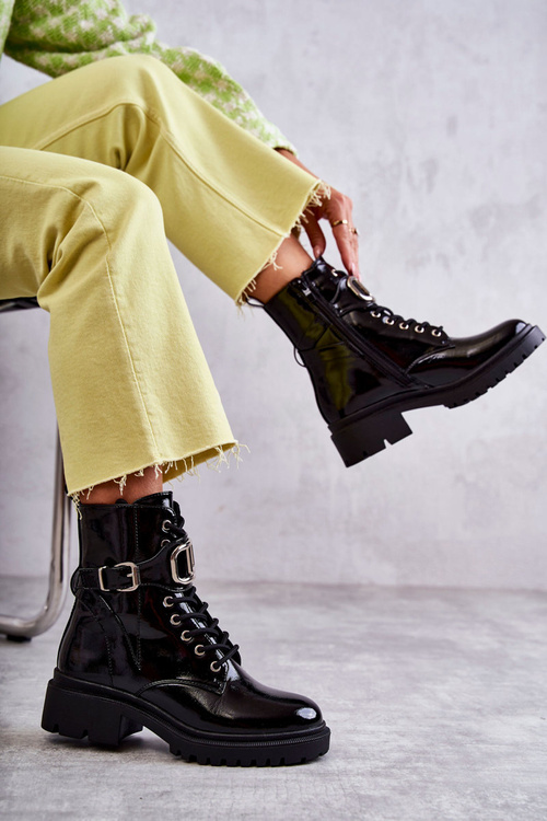 Лаковані теплі жіночі черевики чорні Costello