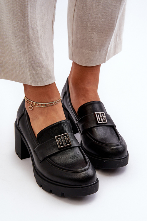 Туфлі жіночі на масивному каблуці з орнаментом Black Ranunca