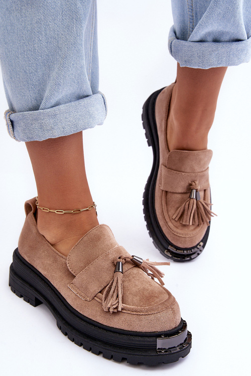 Жіночі замшеві лофери мокасини бежеві Ramvli