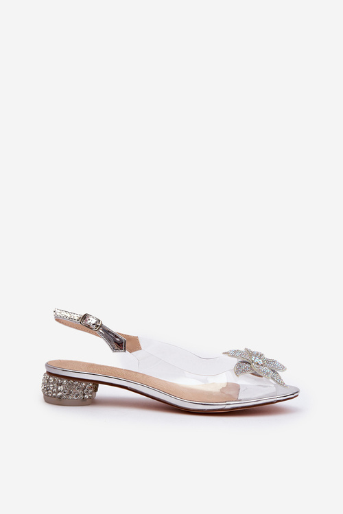 Прозорі босоніжки на невисокому каблуці і сріблястому орнаменті D&A MR38-383