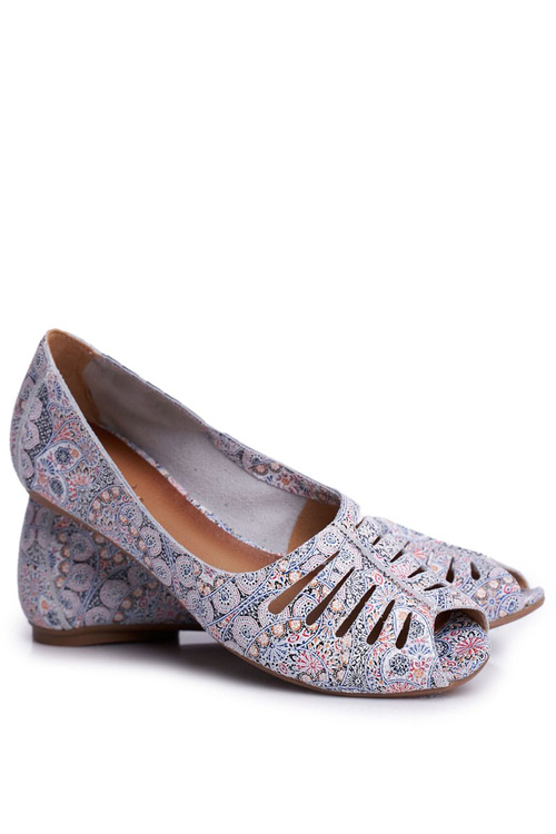Жіночі балетки Maciejka Leather White Blue з малюнком 03497-13