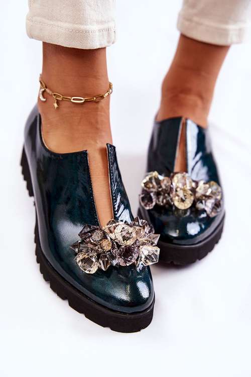 Елегантні лаковані туфлі з декором Темно-зелена Сінді