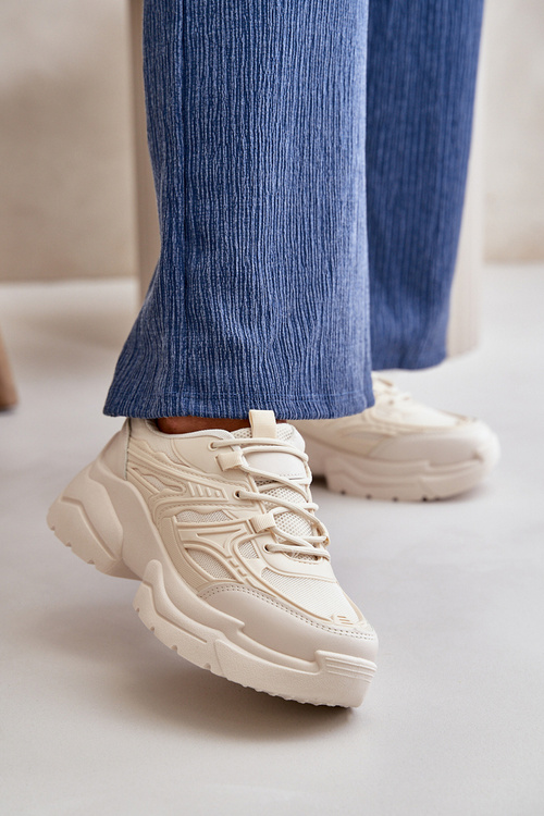 Жіночі спортивні кросівки на масивній підошві світло-бежевого кольору Lerista